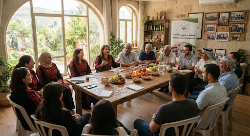 Cooperative members meeting in a circle discussion.